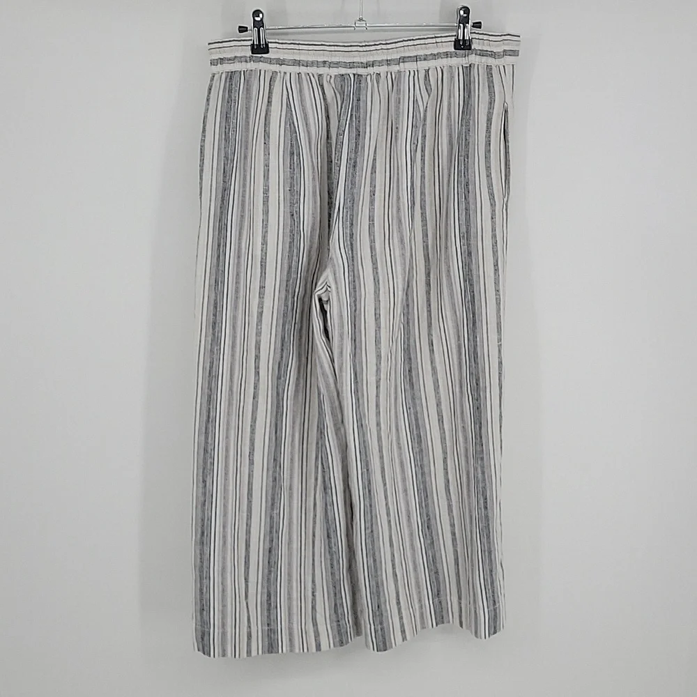 Beach‎ lunch lounge wide leg cropped linen pants Grey white Faded Stripes Size M